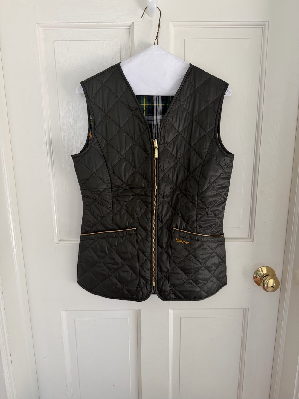 Barbour Icons Betty Interactive Liner Quilted Vest Olive Tartan US 4